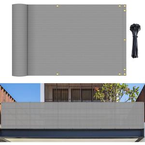 Bynbbur 2.5' x 50' Grey Balcony Privacy Screen Apartment Deck Railing, Mesh Fencing Cover Lattice Panels for Outside, UV Block Shade Cloth with Grommets for Patio Backyard Porch