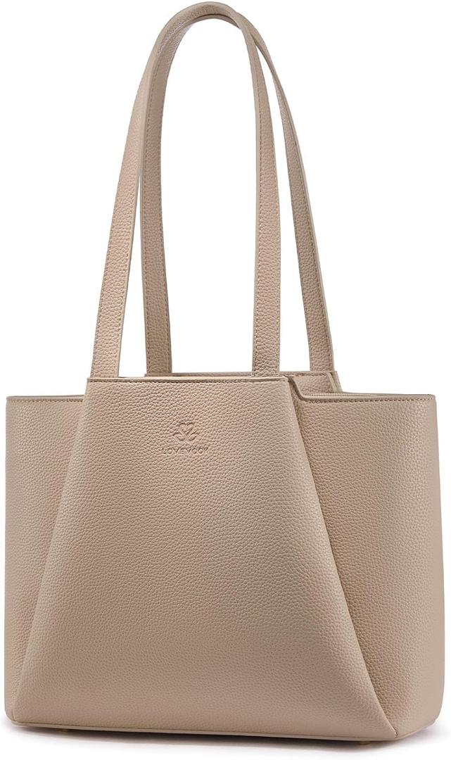 LOVEVOOK Shoulder Bag for Women - Vintage-Style Top Handle Shoulder Bag,Faux Leather Small Purse for Women with Zipper (Sandy)