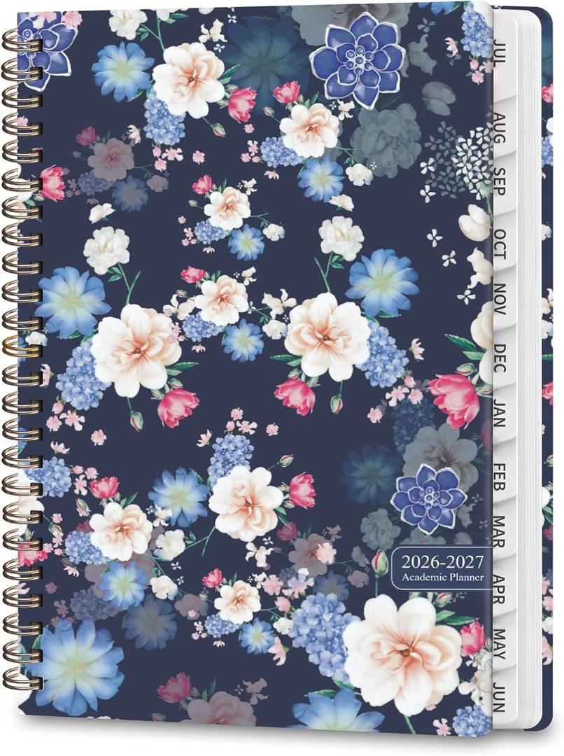 4 x Academic Planner 2026-2027, Weekly and Monthly Agenda Planner, Daily Calendar Planning Notebook (July 2026 - June 2027), School Teacher Student Supplies, Blue Flower