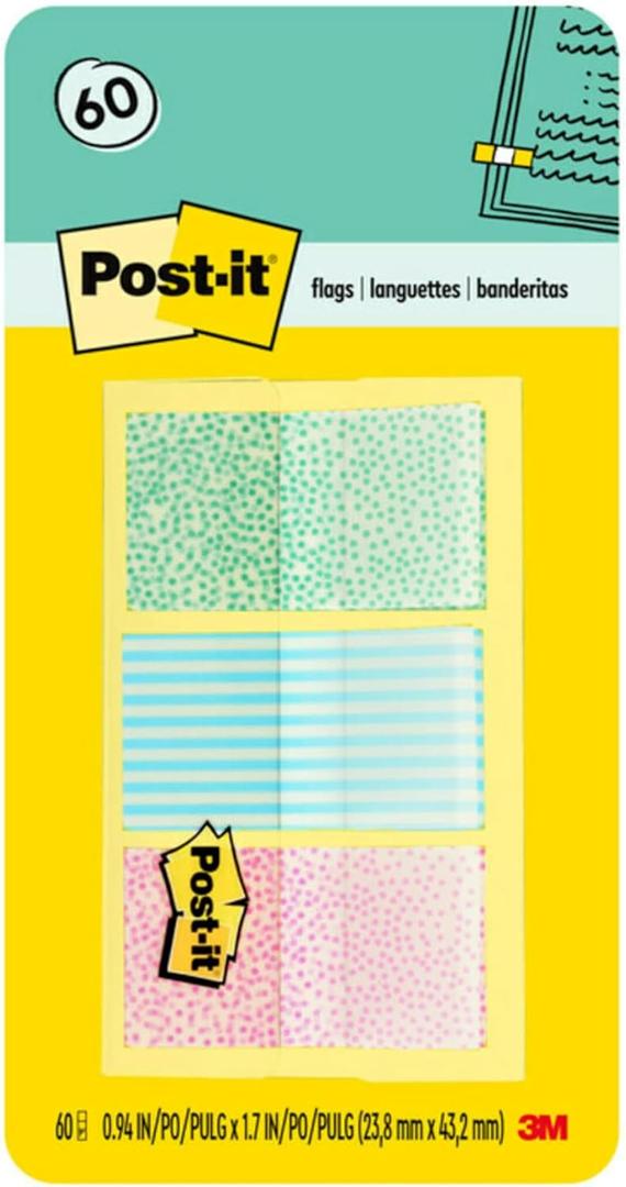 Post-it Pattern Flags, 60/On-The-Go Dispenser, .47 in, Gradient Pattern Collection (682-GRDNT)