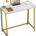 WOHOMO White Faux Marble Folding Desk, 31.5" Small Desk for Small Spaces with Gold Legs, Easy Assemble Foldable Computer Desk, Mini Portable Working Table for Home Office, White and Gold