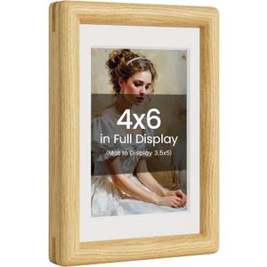 4x6 Picture Frame Natural Oak Wood From California-USA with Real Tempered Glass, Handcrafted 4 x 6 Photo Frame Matted to 3.5 x 5 Wedding Photo,Family Picture,Graduation Picture Display on Table & Wall