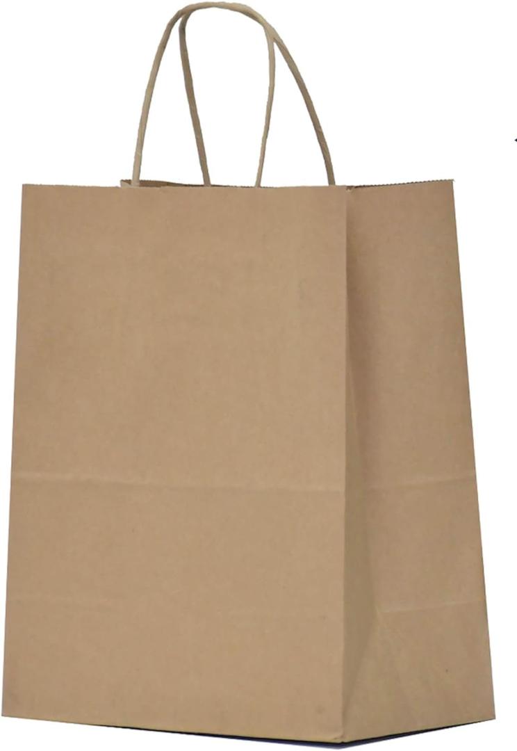 Qutuus Medium Gift Bags with Handles 8x4.5x10 Inch 100 pcs Brown Gift Bags Bulk, Kraft Paper Bags, Brown Paper Bags for Shopping, Wedding, Retail, Party Favor, Small Business