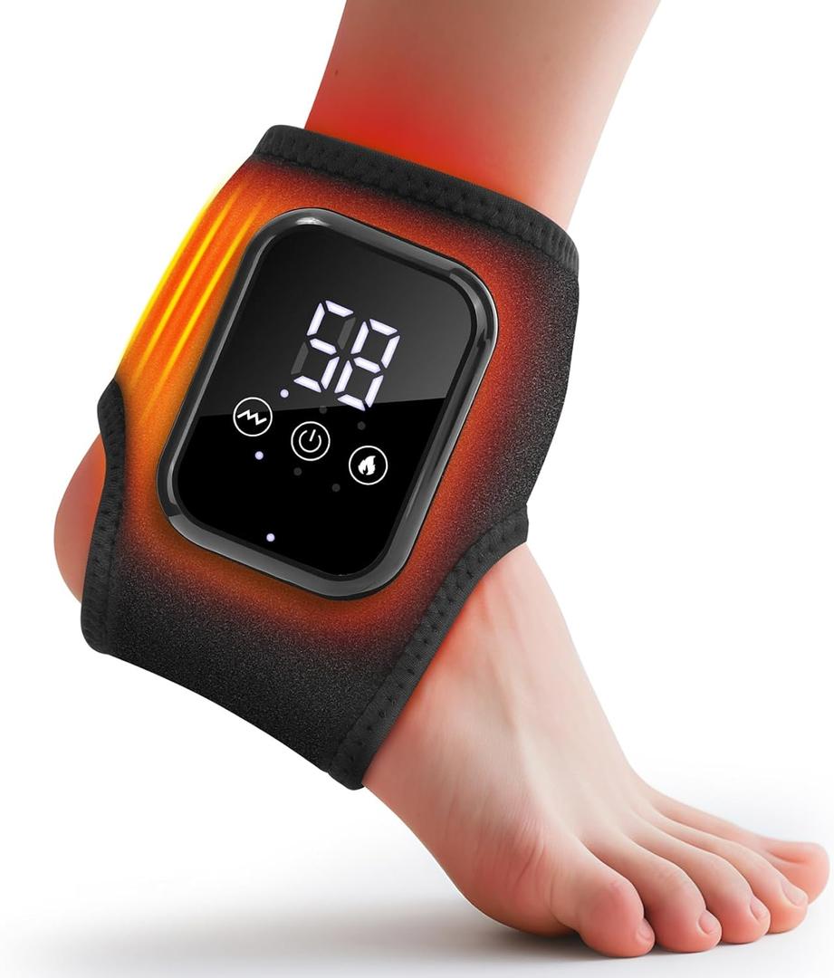 DREAMSOME Cordless Ankle Heating Pad, Foot and Ankle Massager for Pain Relief, Auto Off Heated Foot Wrap Brace with 3 Vibration Modes (Black)