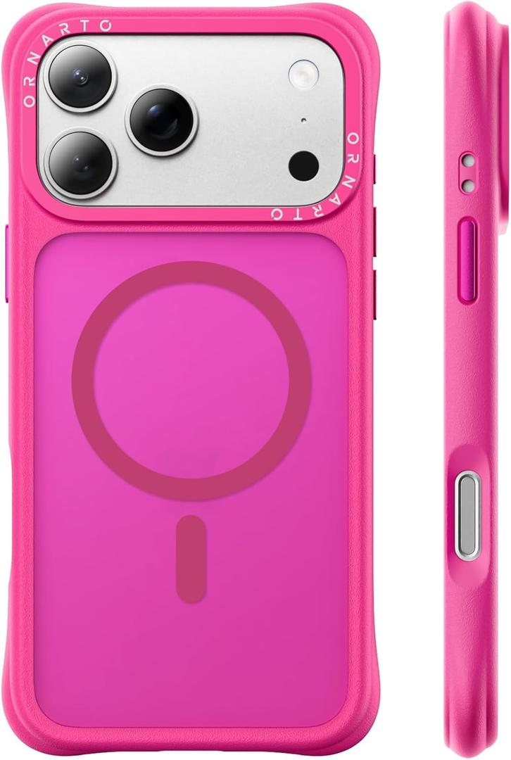 ORNARTO Magnetic for iPhone 17 Pro Max Case, 7X Military-Grade Drop Protection, Compatible with MagSafe, Slim Shockproof Translucent Matte Phone Case for iPhone 17 Pro Max 6.9", Hot Pink