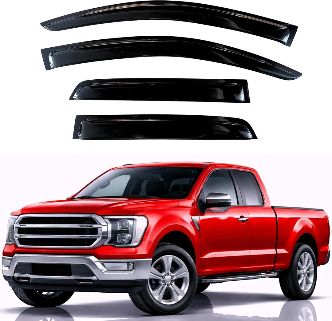KPY Rain Guards Fit for 2015-2026 Ford F150 SuperCab, Out-Channel Window Visors Vent Deflectors 4PC, Truck Accessories for 2017-2026 F150 Raptor F250 F350 F450 F550 Super Duty SuperCab (Extended Cab)