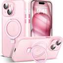 Designed for iPhone 14 Case with Magnetic Invisible Ring Stand [Military Drop&Full Camera Lens Protection][Compatible with Mag-Safe] Matte Translucent Slim Phone Cases for iPhone 14 6.1"Pink