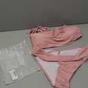 ZAFUL Women Strapless Wave Bandeau Bikini 2 Piece Swimwear Cheeky Solid Lace up Bathing Suits(1Pink Wave,L)