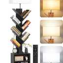 9 Tier Tree Bookshelf with Light, Remote, Timer & Cabinet, Dimmable Modern Tall Floor Standing Corner Book Shelf, Small Narrow Wood Bookcase for Living Room, Bedroom, Office(Black)