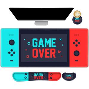 ARTSO Large Gaming Mouse Pad, Keyboard Wrist Rest Pad & Wrist Support Mousepad Set, Stitched Edge, Extended, Non-Slip Base, Memory Foam Desk Mat, Green Red Game Console