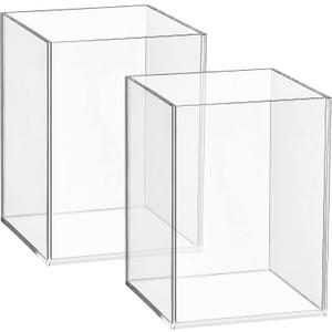Mototo 2 Pieces Clear Acrylic Pen Holder & Pencil Cup Clear Makeup Bush Holder Acrylic Desktop Stationery Organizer for Office School Home Desk Accessories - 2 Pack, Square