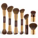 MAANGE 7pcs Makeup Brush Set Double Sided Kabuki Makeup Brushes Contour Brush for Foundation Liquid Powder Concealer Cream Cosmetics Bronzer Blending Blush Buffing Makeup Tools (Coffee Gold)