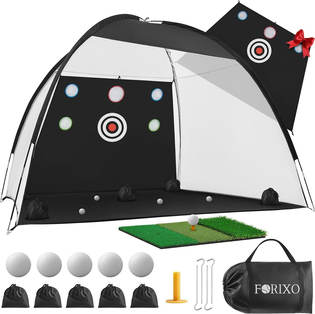 Garage Golf Net  10x7ft Indoor Golf Hitting Net with Mat & Balls  Practice Driving & Chipping at Home