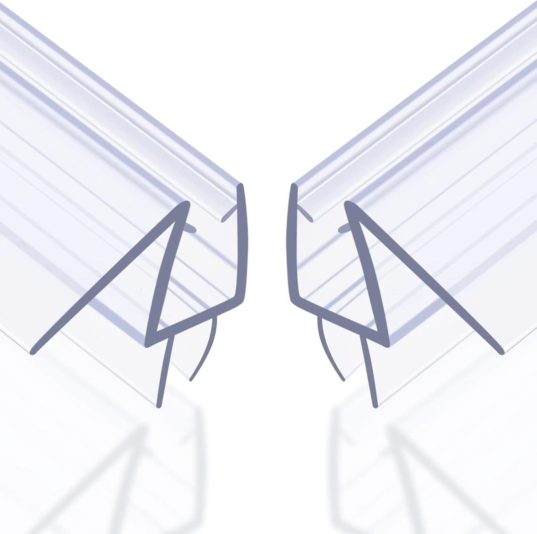 Shower Door Bottom Seal with Sweep 2Pack, 39"(990mm) Length PVC Clear Strips for 1/2"(10mm) Thick Frameless Glass Door, to Stop Water Leaking