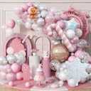Pink Christmas Decorations Arch Kit, 120 PCS Xmas Balloons with 4D Rose Gold Candy Cane Iridescent Snowflakes, Pastel Pearl Pink Silver Balloons for Gingerbread Decor