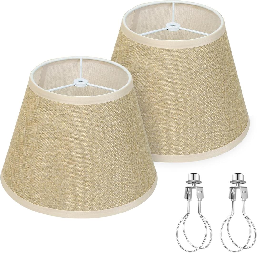 Khaki Empire Lamp Shades Set of 2, 5.9" 9.8" 6.6" Natural Linen Lampshades for Table Lamps, Small Spider Fitter Replacement Lamp Shades, Bulb Clip Adapters Included, No Assembly Required