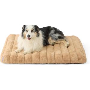 Lesure Cute Orthopedic Dog Bed Large Sized Dog, Waterproof Chic Flat Pet Beds with Removable Washable Cover, Fuzzy Thick Egg Crate Foam Pet Mat for Indoor Use (36" x 27", Beige)