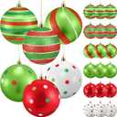 Wettarn 24 Pcs 4 Inch Large Christmas Ball Ornaments Red Green White Ball Ornaments Polka Dots Stripes Tree Decorations Shatterproof Peppermint Candy Cane Xmas Baubles for Tree Home Wreath Party Decor