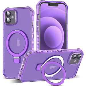 for iPhone 12/12 Pro Case with Magnetic Stand [Compatible with Mag-Safe] [Military Drop Tested] Translucent Matte 12/12 Pro Cover with Good Grip Curly Wave Edge for Women 6.1'', Purple