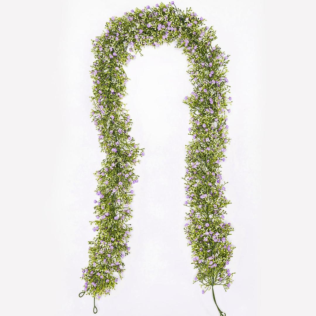 Artificial Baby Breath Flower Vines, Babys Breath Artificial Flowers Real Touch Faux Gypsophila Hanging Fake Baby's Breath Garlands for Wedding and Baby Shower Decor 2Pcs 5.8ftPurple