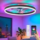 STERREN RGB Ceiling Fan with Light, 20'' Low Profile Ceiling Fans, Black Flush Mount LED Fan Light with Remote Control, Modern Bladeless Fandelier for Bedroom, Living Room, Kitchen