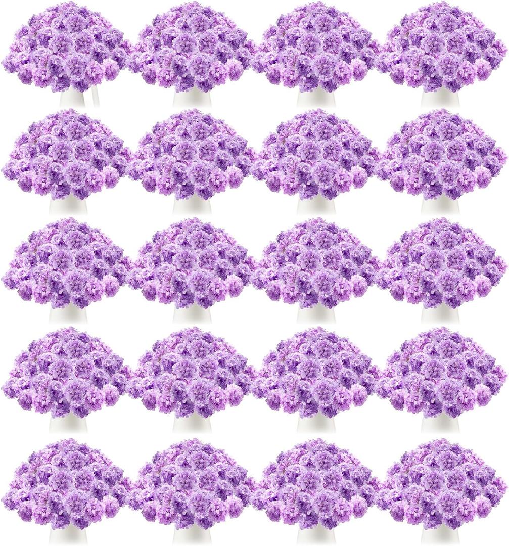Tigeen 200 Pcs Hydrangea Artificial Flowers Bulk 7.48 Inch Artificial Hydrangeas with Removable Stems Faux Flowers Wedding Decor for Home Garden Party Decoration DIY Project (Lavender)