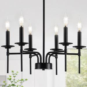 6-Light Black Farmhouse Chandeliers for Dining Room Over Table, Rustic Industrial Hanging Lighting Fixtures, Modern Chandelier for Kitchen Island Living Room Bedroom Entryway Foyer Hallway