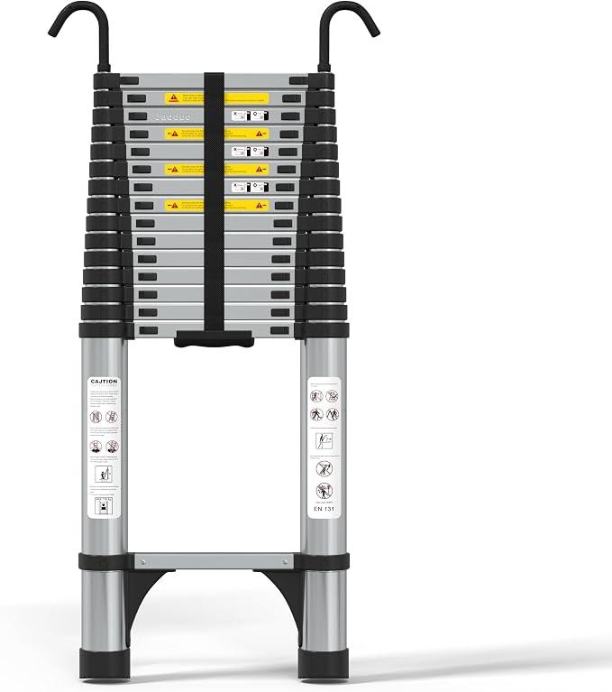 JADDUO Telescoping Ladder, 20.3 FT Plus, Rectangular, Heavy Duty, Silver | 330 LBS Capacity; suitable for outdoor work, RV, attic and home maintenance; removable hooks