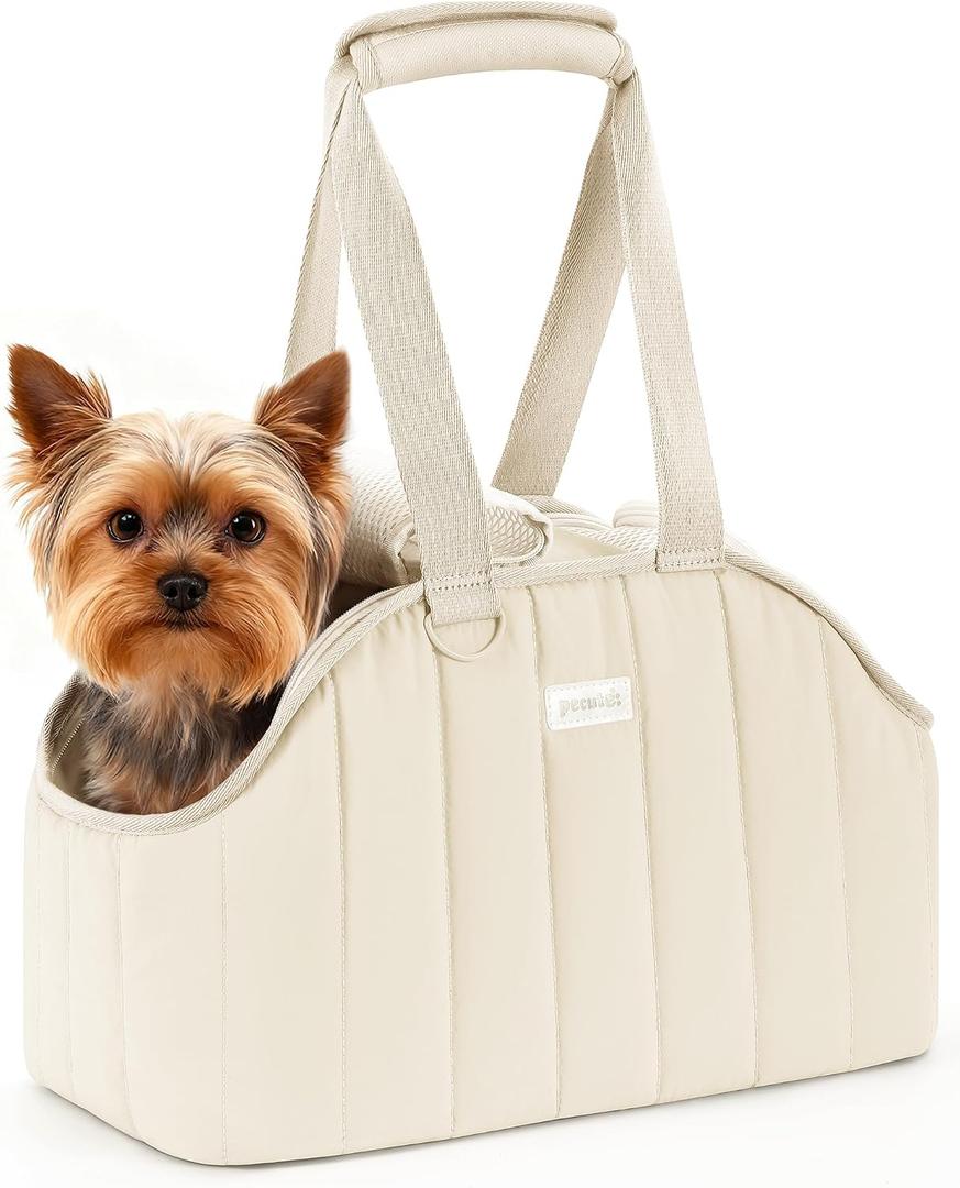Pecute Cat Purse Carrier, Lightweight Cat Carriers for Small Cats with Large Pockets, Cat Soft-Sided Carriers up to 6.6lbs, Pet Carrier for Kitten, Suitable for Travel, Subway, Cream