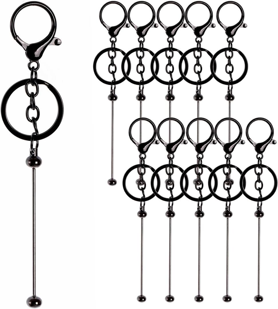 10Pcs Beadable Keychains Bars Beadable Keychains Making Kits for DIY Crafts Thank You Gifts (Black)