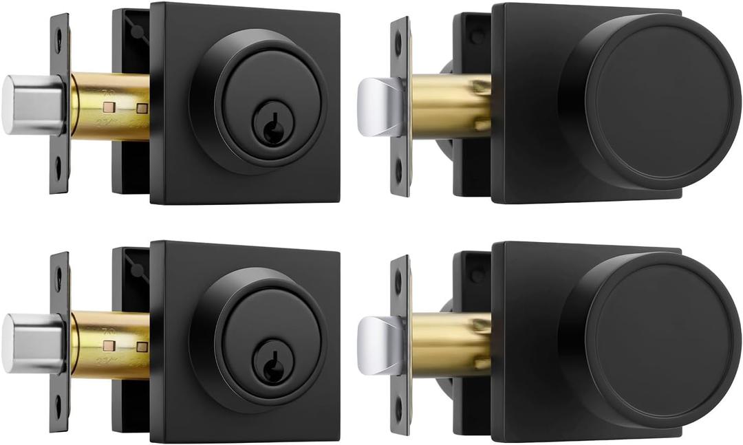 Goldenwarm Black Door Knob Set with Deadbolt, Matte Black Front Door Knob and Deadbolt Set, Exterior Privacy DoorKnobs, Heavy Duty Zinc Alloy, (2 Pack)