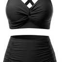 Womens Plus Size High Waisted Bikini -Twist Front Two Piece Swimsuit 2025 Tummy Control Bathing Suits with Drawstring