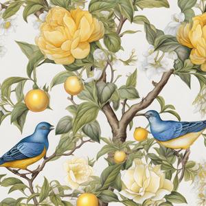 Danodoi Blue Lemon Tree Floral Peel and Stick Wallpaper - Yellow, Waterproof, Self-Adhesive - 17.5" x 393"