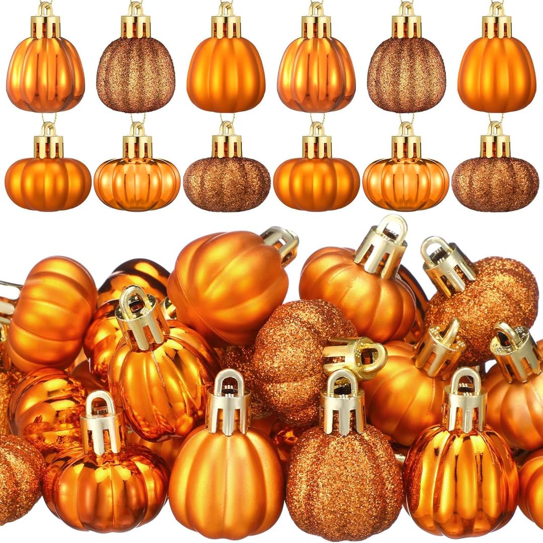 60 Pcs Fall Thanksgiving Pumpkin Hanging Ornaments Fall Mini Pumpkin Ball Ornaments Thanksgiving Tree Hanging Decorations for Autumn Harvest Halloween Small Tree Home Decor (1.18 Inches)