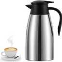 70 Oz Insulated Thermal Coffee Carafe Stainless Steel Double Walled Vacuum Coffee Thermos, Hot Water, Tea, Hot Beverage Dispenser, Keep 24 Hour Heat Retention/12 Hour Cold Retention (Sliver, 2L)