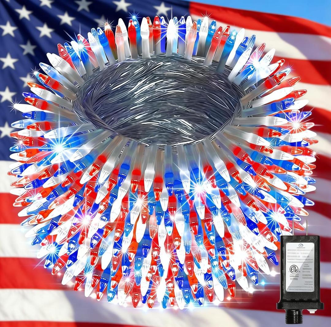1500 LED Chrstmas Lights, 470ft Outdoor Christmas String Lights with 12 Modes, Red White and Blue LED String Lights with Timer Dimmable Waterproof for Tree Fence Garden Xmas Wedding Party Decor
