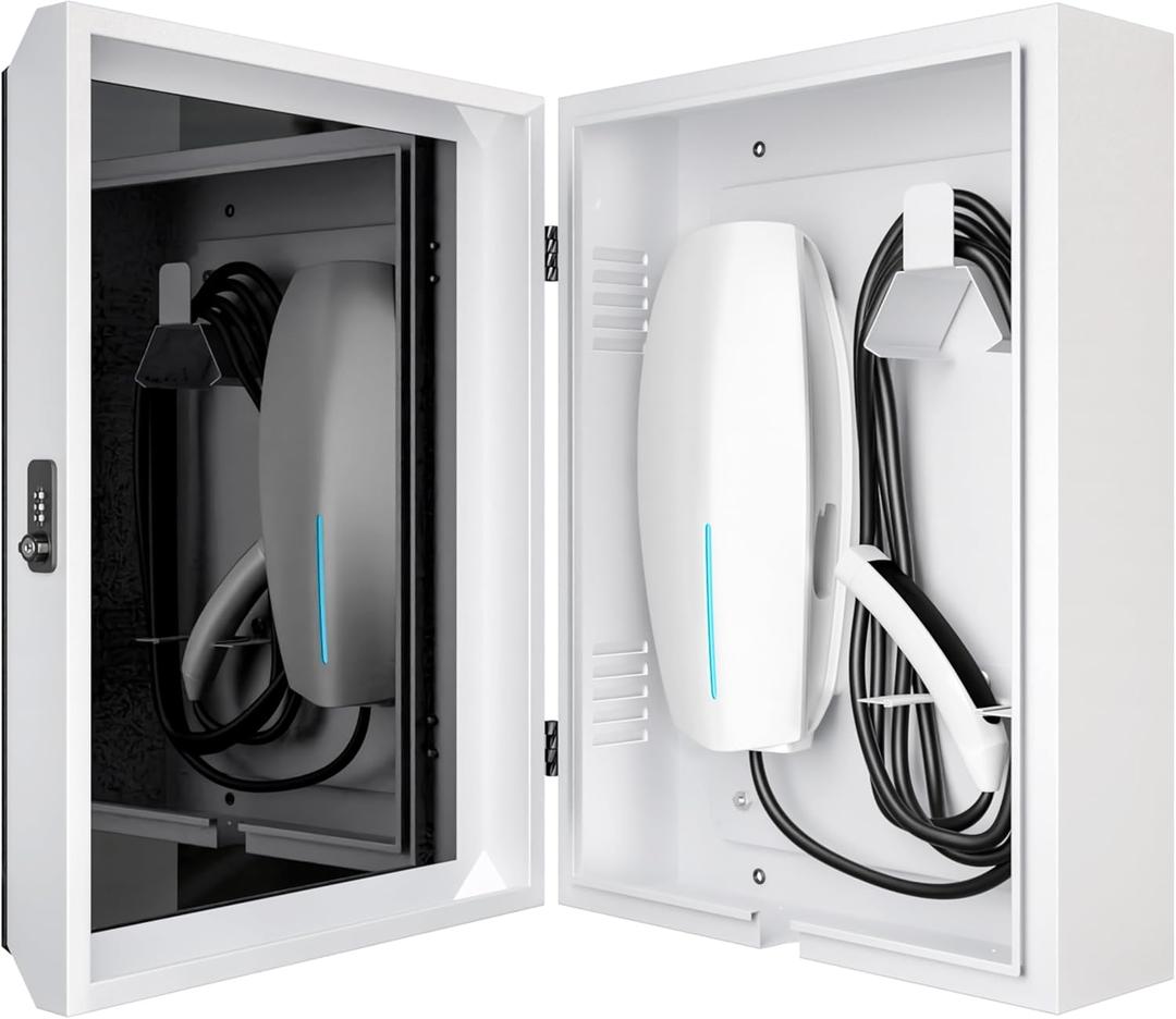 Tesla Wall Charger Cover, Outdoor EV Charger Enclosure Universal Fit for All Electric Vehicle Chargers, Large Capacity Weatherproof Wall-Mounted Charger Box (Silver-Gray)