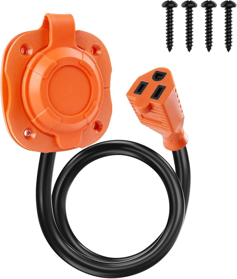 15 Amp 125V AC Port Plug, Heavy-Duty RV Shore Power Inlet Plug with 18 Inch Extension Cord and Waterproof RV Electrical Outlet Receptacle Box Integrated for RV Trailer Boat Travel