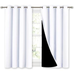 NICETOWN White 100% Blackout Curtains 45 inches Long, 2 Thick Layers Completely Blackout Window Treatment Thermal Insulated Lined Drapes for Small Window (1 Pair, 52 inches Width Each Panel)