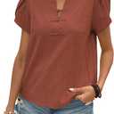 Blouses for Women Short Sleeve Tops Blouses for Women Dressy Casual Cute Summer Tops 2025 Trendy V Neck T Shirts Orange Petal Sleeve Tunic Shirts Spring Cotton Vacation Fall Tulip Beach XL