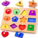 Wooden Shape Peg Puzzles for Toddlers 1 2 3 Year Old Boys Girls Gifts: Shape Sorter & Color Match Baby Puzzles 12-18-24 Months - Montessori Toys for 1 2 3 Year Old Toddler Learning Activities