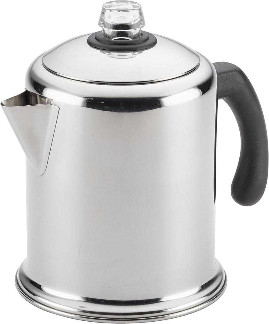 Farberware 47053 Classic Stainless Steel Yosemite 12 Cup Coffee Percolator, 12 Cup Coffee Maker, Silver