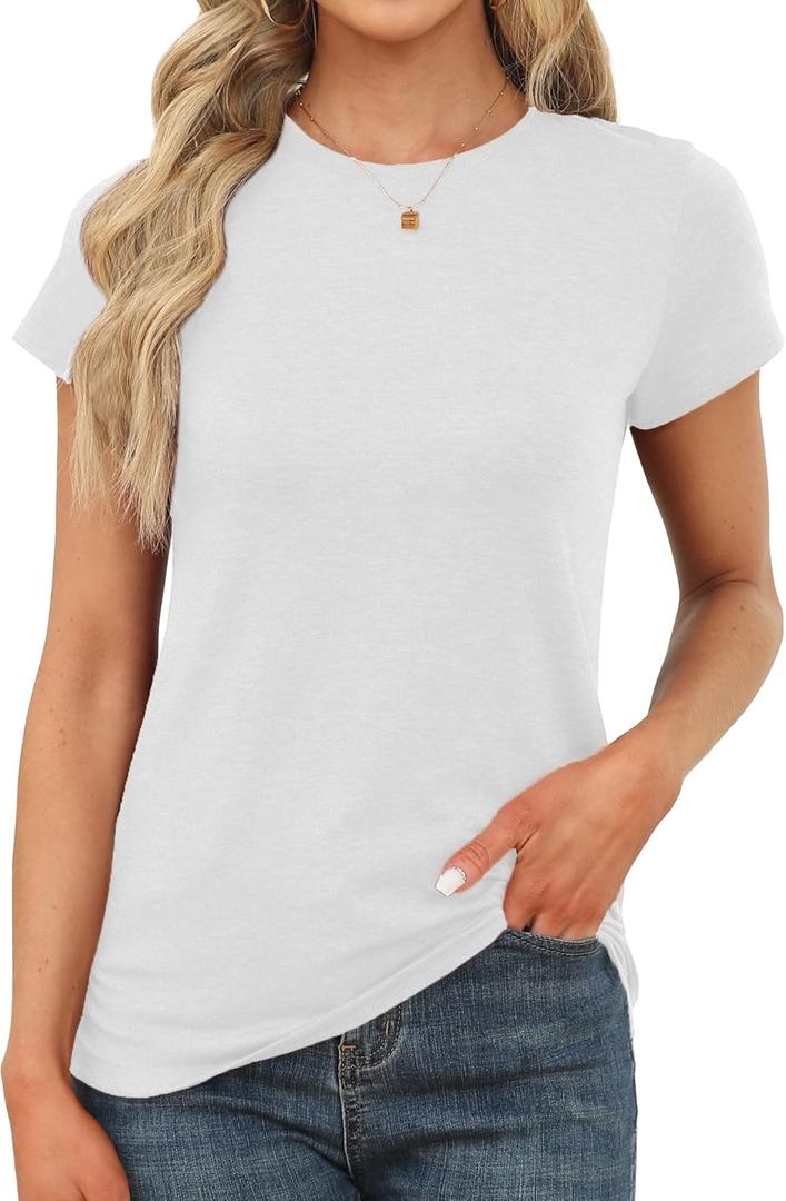 Memorose Womens Short Sleeve Tops Summer T Shirts Round Neck Causal Fashion Basic Tee (Small)
