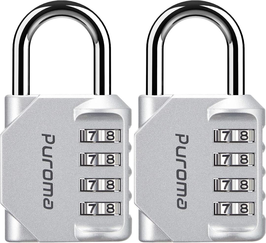 Puroma 2 Pack Combination Lock for Locker 4 Digit Outdoor Waterproof Padlock for School, Gym, Sports, Fence, Toolbox, Gate, Case, Outdoor, Hasp Storage (Silver)