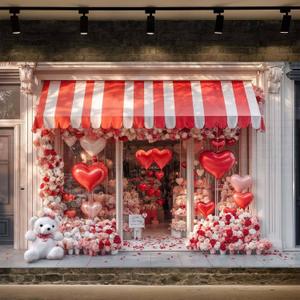 7X5ft Valentine's Day Backdrop Red Love Hearts Roses Valentines Store Party Decorations Photography Background Floral Windowsill Wedding Bridal Shower Party Supplies Photo Booth Props