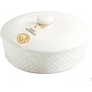Large Tortilla Warmers with Lid, Embossed Ceramic Tortilla Holder Servers Oven Safe - Taco Tuesday, Taco Bar, 8.8 Inch Microwavable Food Storage Container, Bread Warmer Pancake Warmer, White