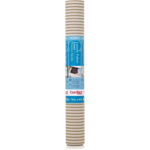 Con-Tact Brand Luxury Fabric Liners, Non-Adhesive Drawer and Shelf Liner, Multi-Functional Protective Liner, 18" x 4', Pajama Stripe Tan, Pack of 1 Roll