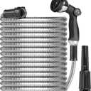 Metal Garden Hose Water Hose 100ft Heavy Duty Stainless Steel Water Pipe with Sprayer & Nozzle Flexible Lightweight Hose No Kink Pet Proof Hose for Yard, Outdoors, Rv