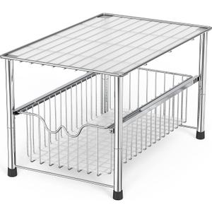 DecoBrothers Stackable Under Sink Organizer with Sliding Basket, Chrome