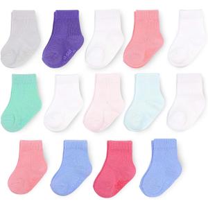 Fruit of the Loom Baby & Toddler Grow & Fit Flex Zones Cotton Stretch Socks - Unisex, Girls, Boys (12-24 Months, Pink)